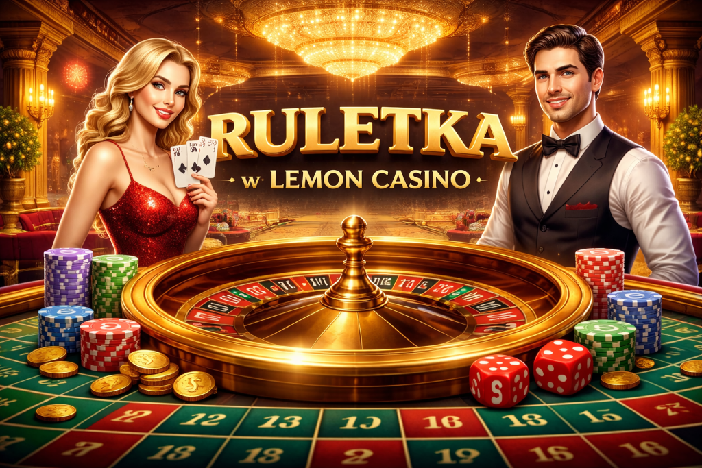 Ruletka w Lemon Casino – elegancki stół z kołem ruletki i żetonami w luksusowym kasynie