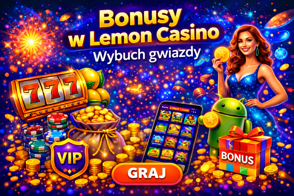 Baner promujący grę Wybuch Gwiazdy w Lemon Casino, z dynamiczną grafiką kosmiczną, przedstawiającą efekty wybuchów, jasne kolory i symbole bonusowe.